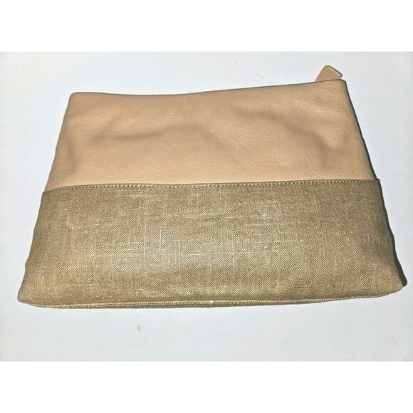 Elaine Turner Washed Leather Copper Linen Clutch Handbag 13x9 *Read $228 - Picture 9 of 11